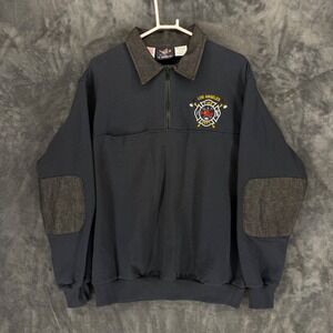 R Heroes Inc LAFD Fire Dept Job Sweatshirt Mens M Black Quarter Zip USA Made